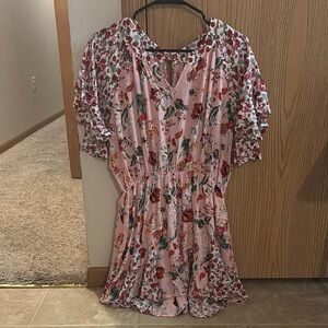 Floral Pink Romper with Ruffled Sleeves